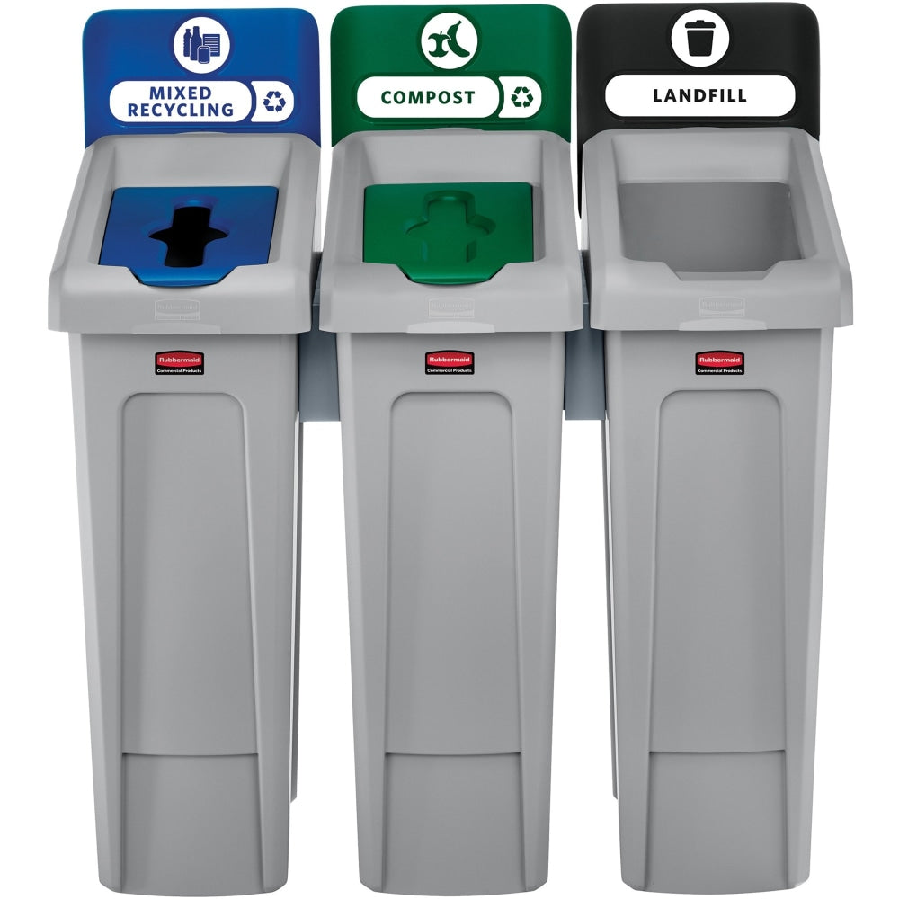 Rubbermaid Commercial Slim Jim Recycling Station - Black, Blue, Green - 1 Each