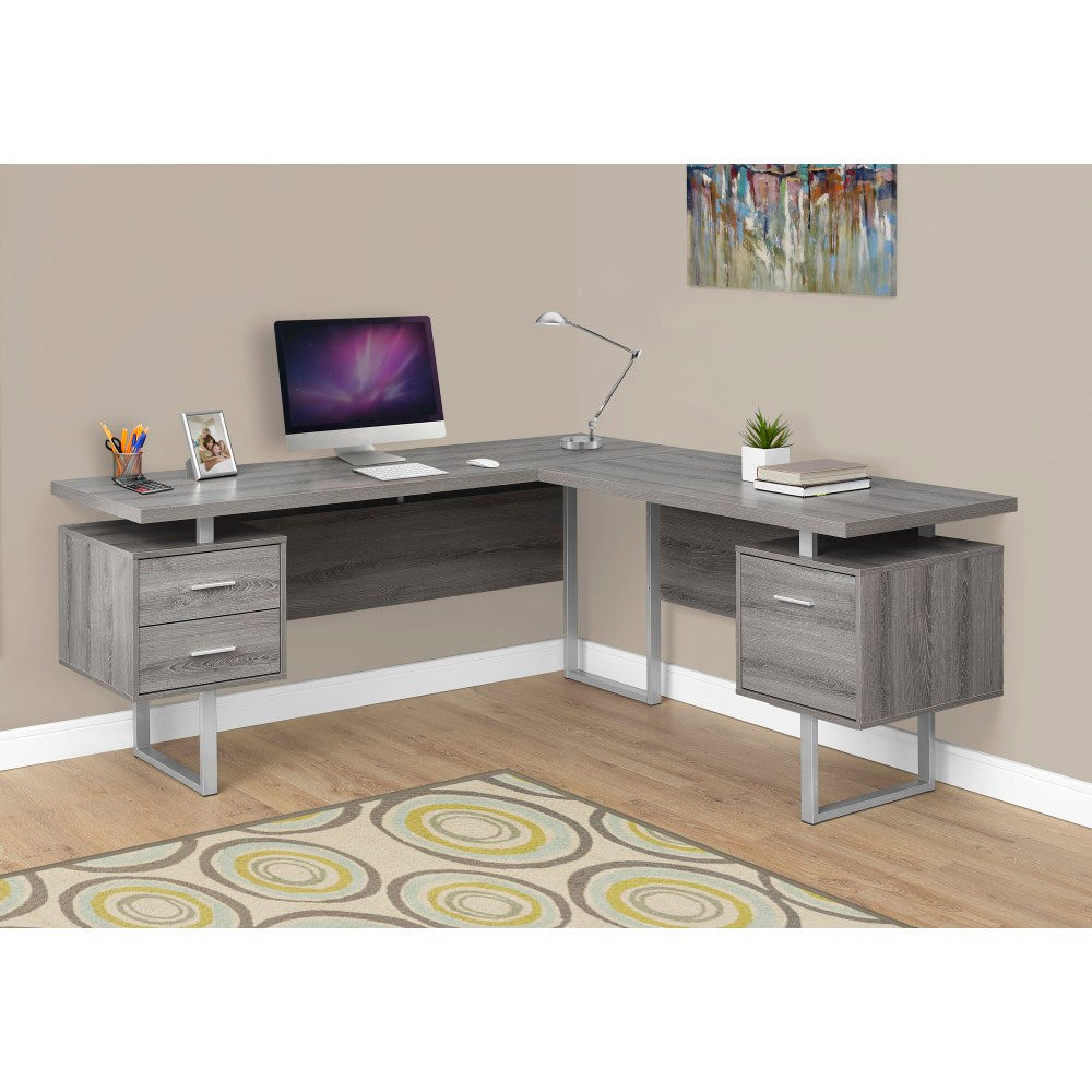 Monarch Specialties 71inW L-Shaped Corner Desk With 2 Drawers, Dark Taupe