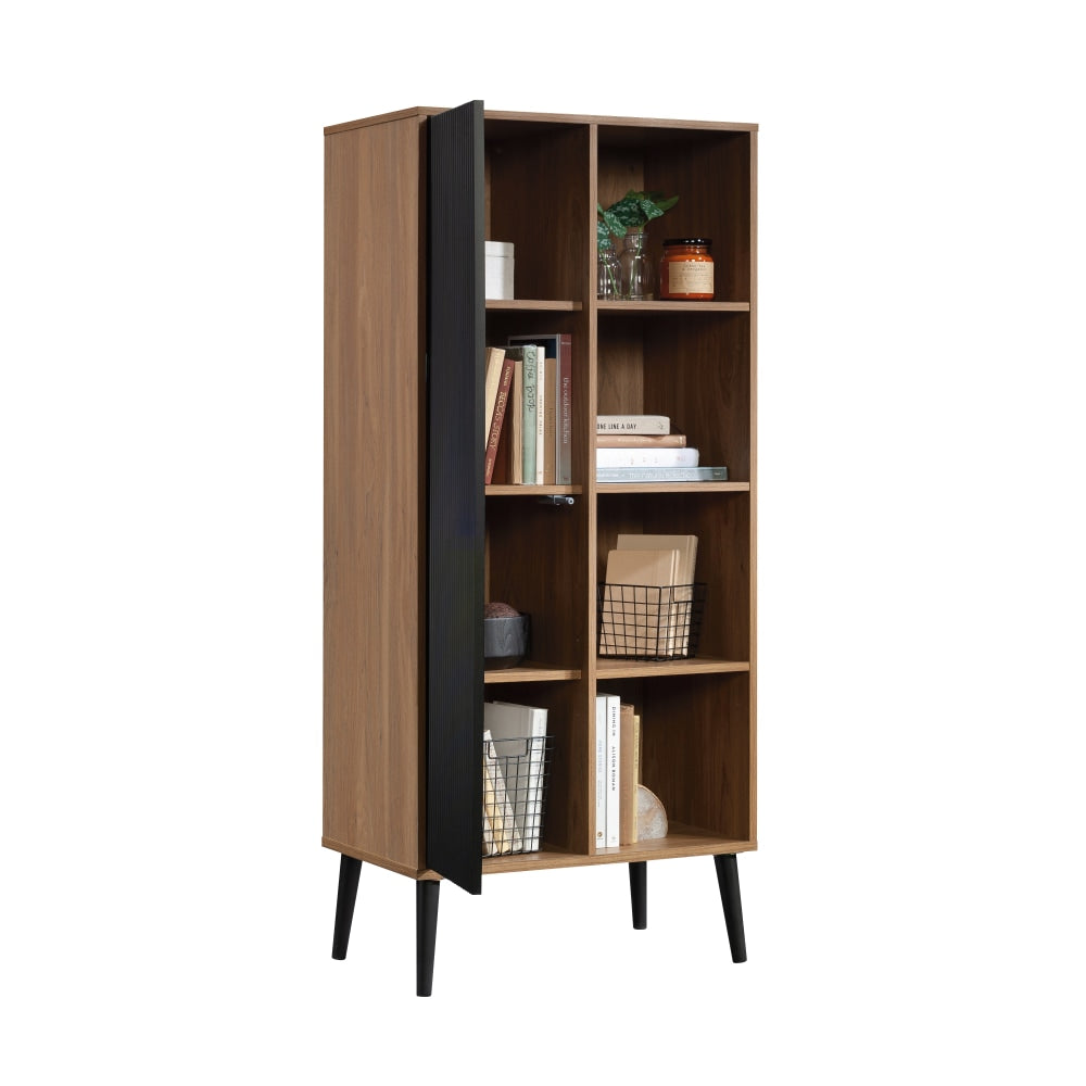 Sauder Ambleside Modern 26inW Storage Cabinet With Door And Open Storage, Serene Walnut/Black