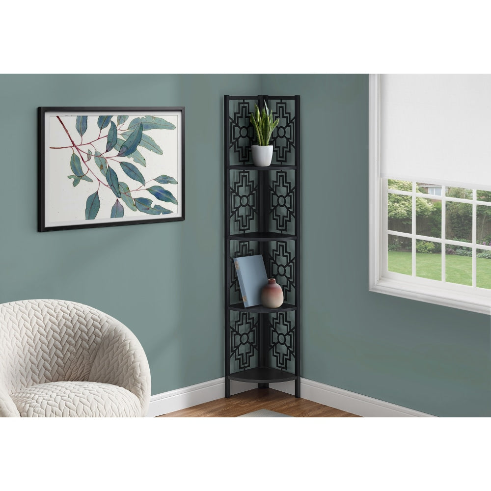 Monarch Specialties Ali 62inH 4-Shelf Corner Bookcase, Black