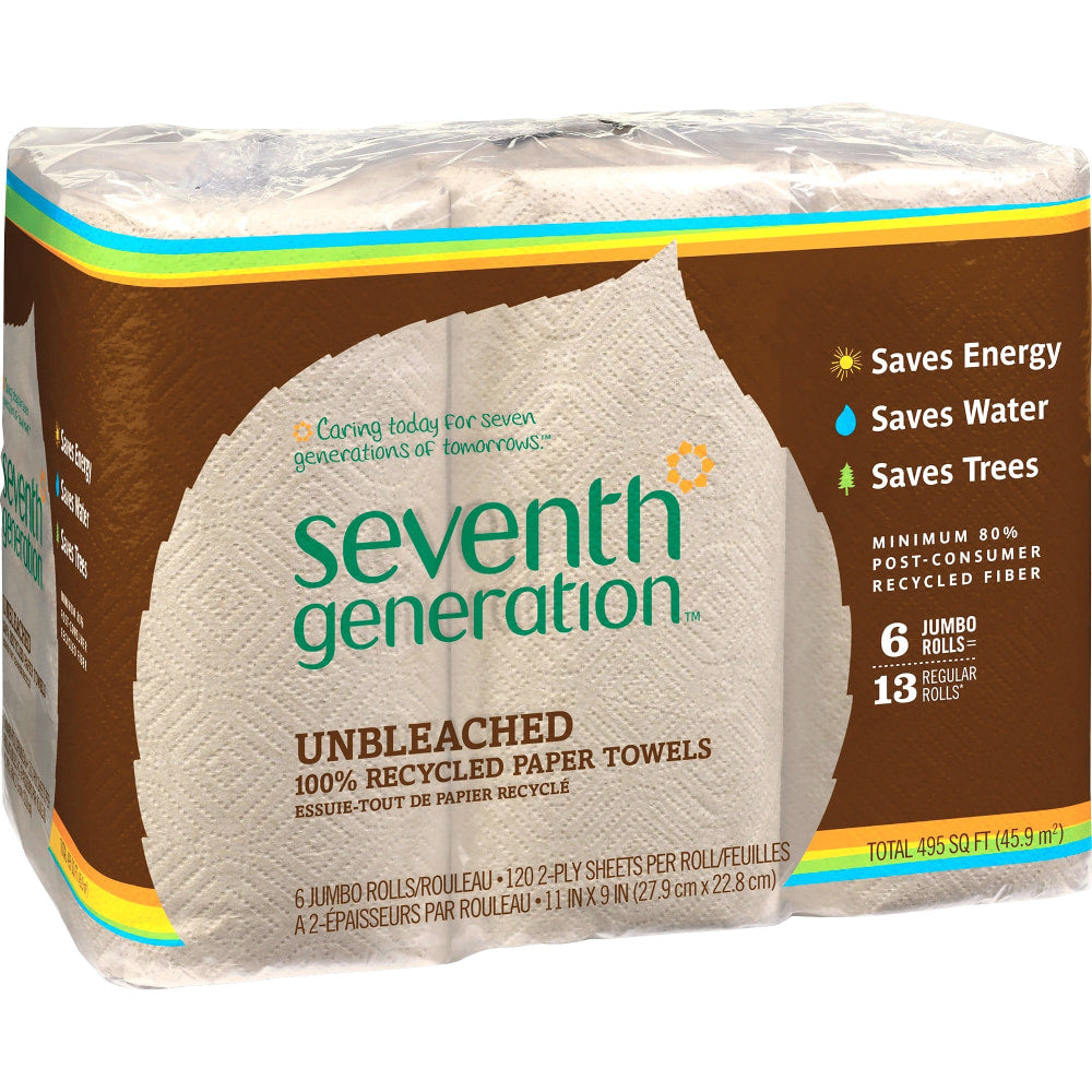 Seventh Generation 2-Ply Paper Towels, 100% Recycled, Natural, 120 Sheet Per Roll, Pack Of 24 Rolls