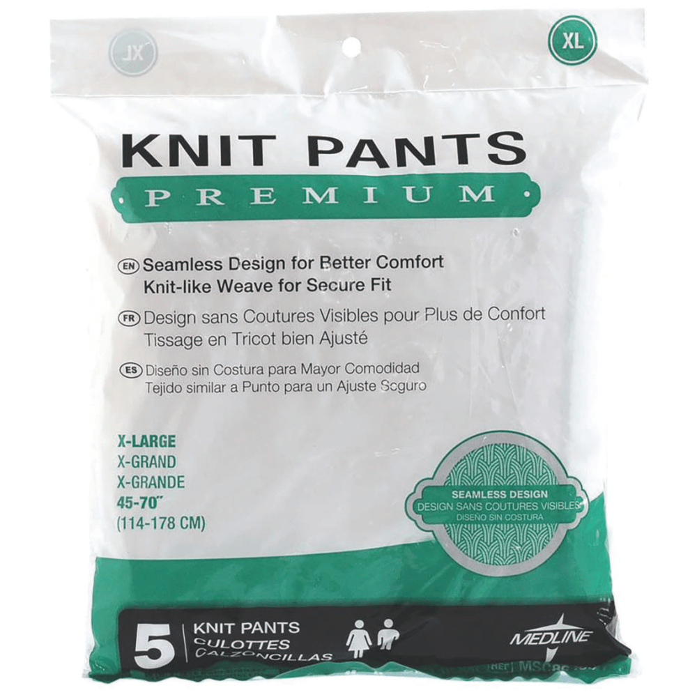 Medline Premium Knit Incontinence Underpants, X-Large, White, 5 Per Bag, Case Of 20 Bags