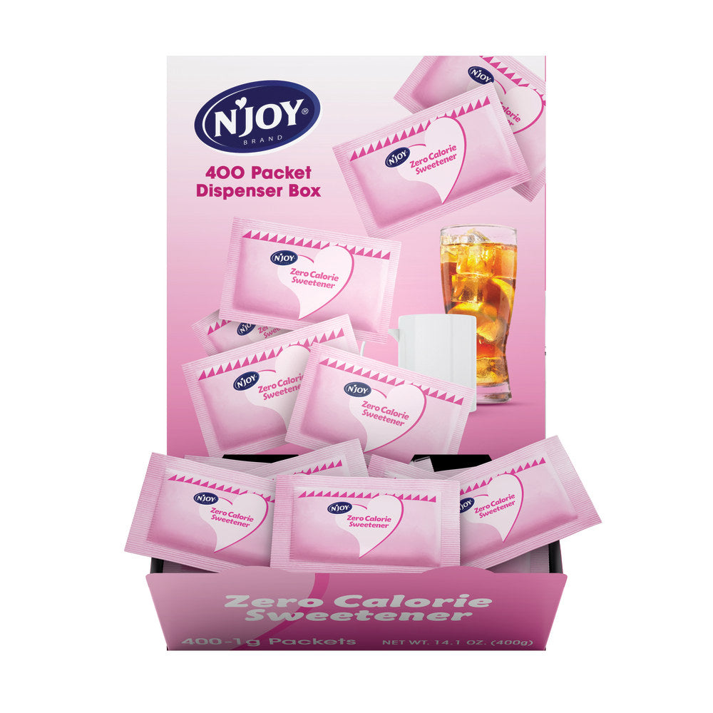 nJOY Saccharine Packets With Dispenser, Pink, Box Of 400