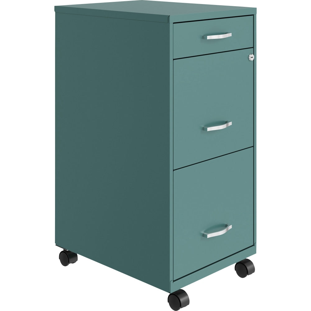 LYS SOHO Mobile File Cabinet - 14.3in x 18in x 29.5in - 3 x Drawer(s) for File, Accessories - Letter - Vertical - Glide Suspension, Locking Drawer, Recessed Handle, Mobility, Casters - Teal - Baked Enamel - Steel - Recycled