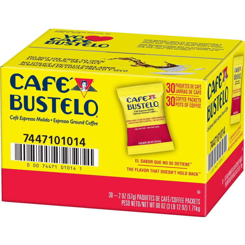 Cafe Bustelo Espresso Coffee Single-Serve Packets, Dark Roast, 2 Oz Per Bag, Carton Of 30 Bags