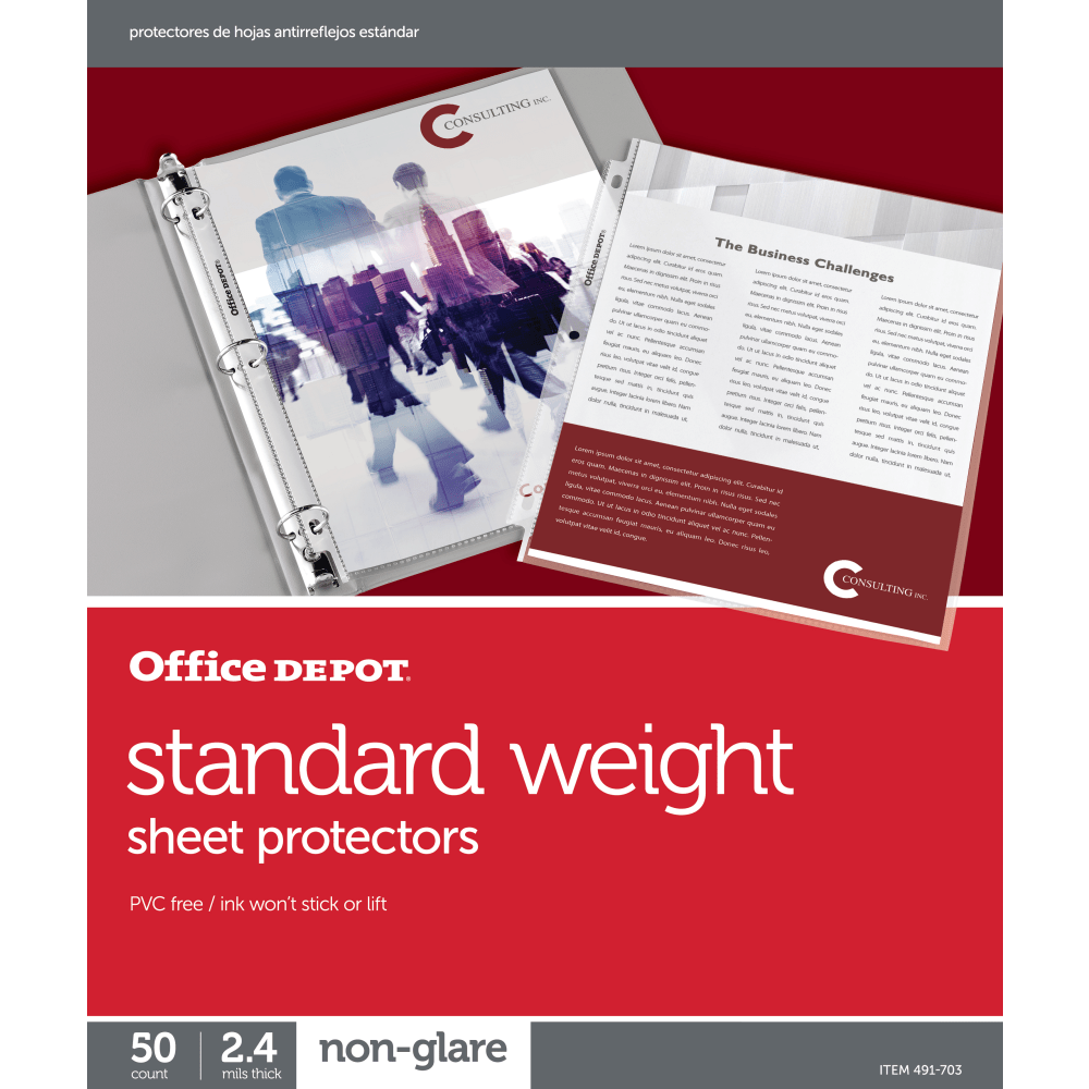 Office Depot Brand Standard Weight Sheet Protectors, 8-1/2in x 11in, Non-Glare, Box Of 50