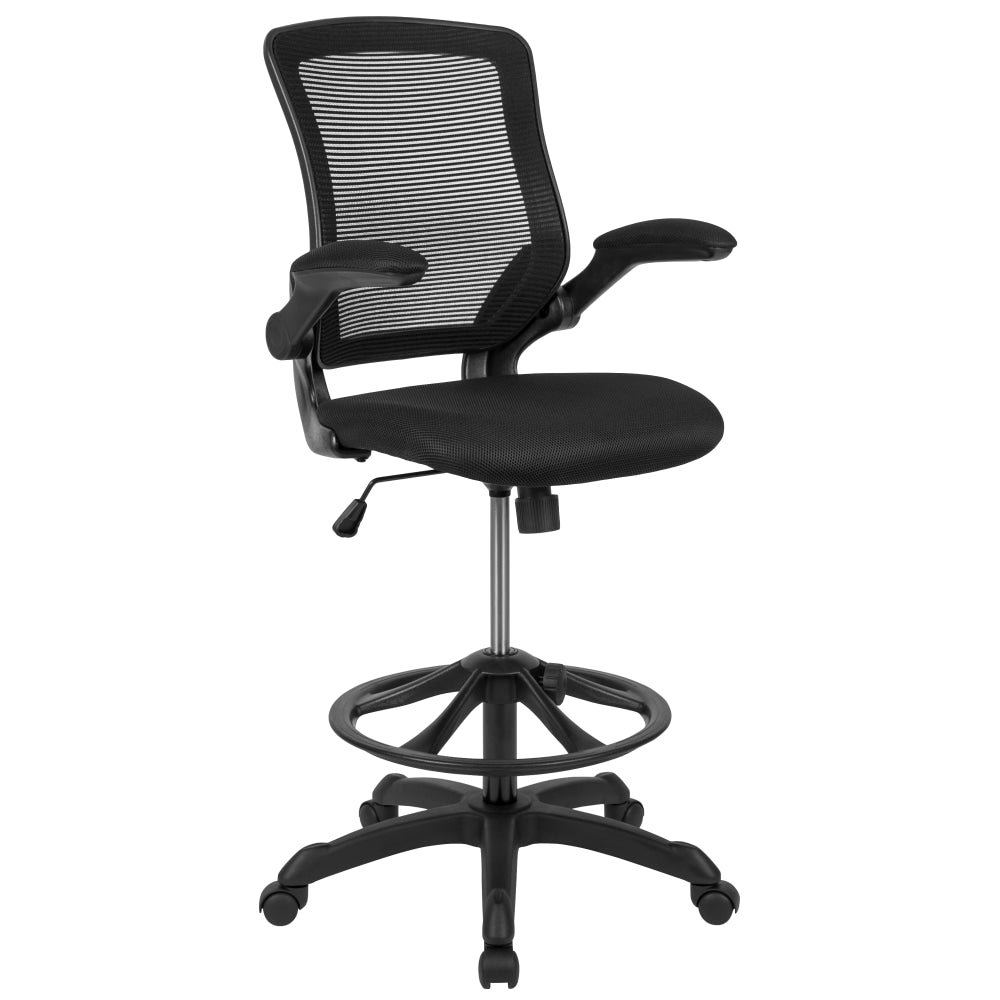 Flash Furniture Mid Back Mesh Ergonomic Drafting Chair with Adjustable Foot Ring and Flip-Up Arms, Black