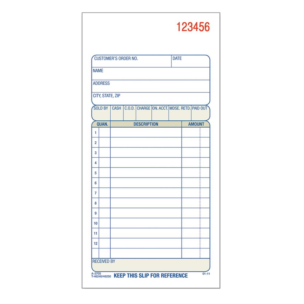 Adams Carbonless 3-Part Sales Book, 3 11/32in x 7 3/16in