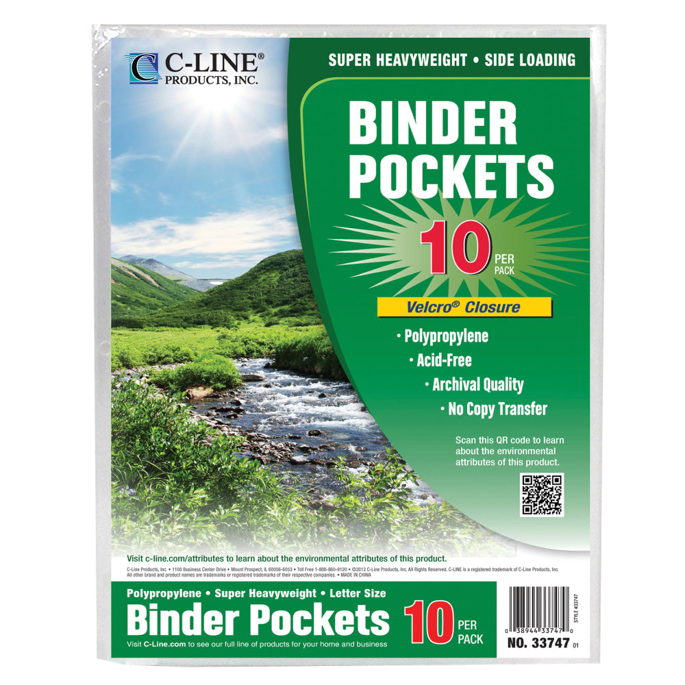 C-Line Super Heavyweight Poly Binder Pockets, 8-1/2in x 11in, Clear, Pack Of 10 Pockets