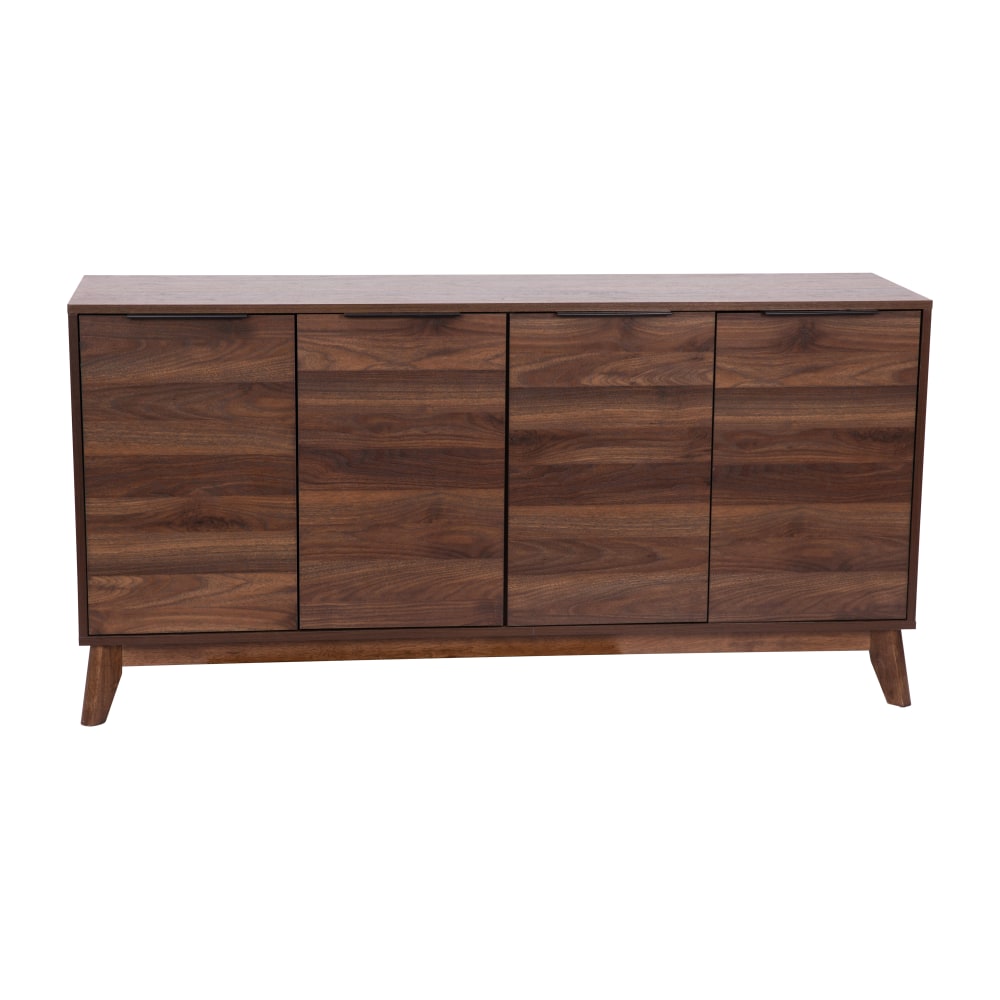 Flash Furniture Hatfield Mid-Century Modern 4-Door Storage TV Stand For 64in TVs, Dark Walnut