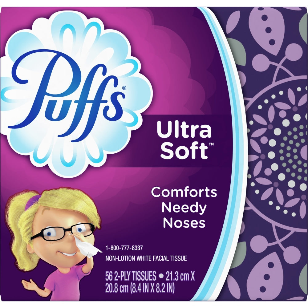 Puffs Ultra Soft 2-Ply Facial Tissue, White, 56 Tissues Per Box, Case Of 24 Boxes