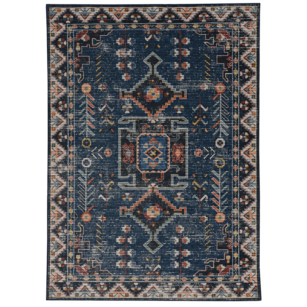 Linon Washable Area Rug, 5ft x 7ft, Lucien Navy/Ivory