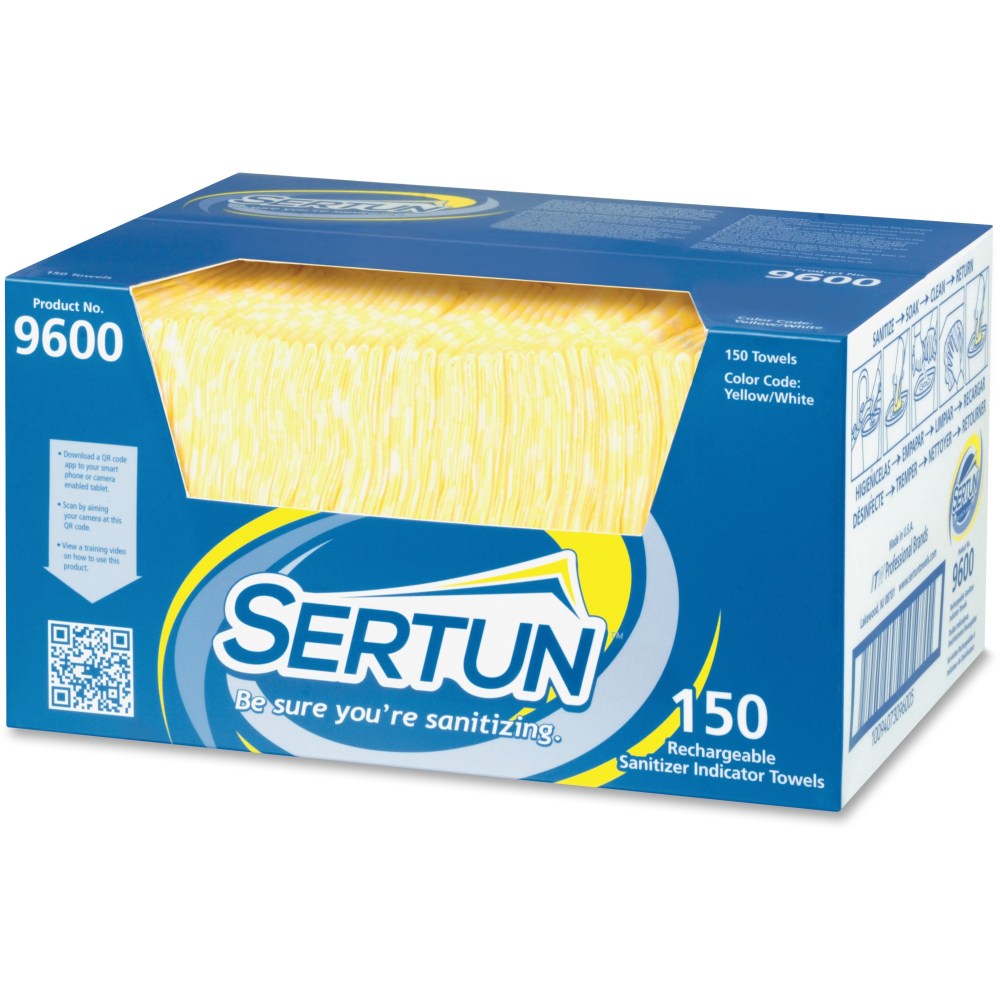 Sertun Rechargeable Sanitizer Indicator Towels - 18in Length x 13.50in Width - 150 / Carton - Rechargeable - Blue, Yellow