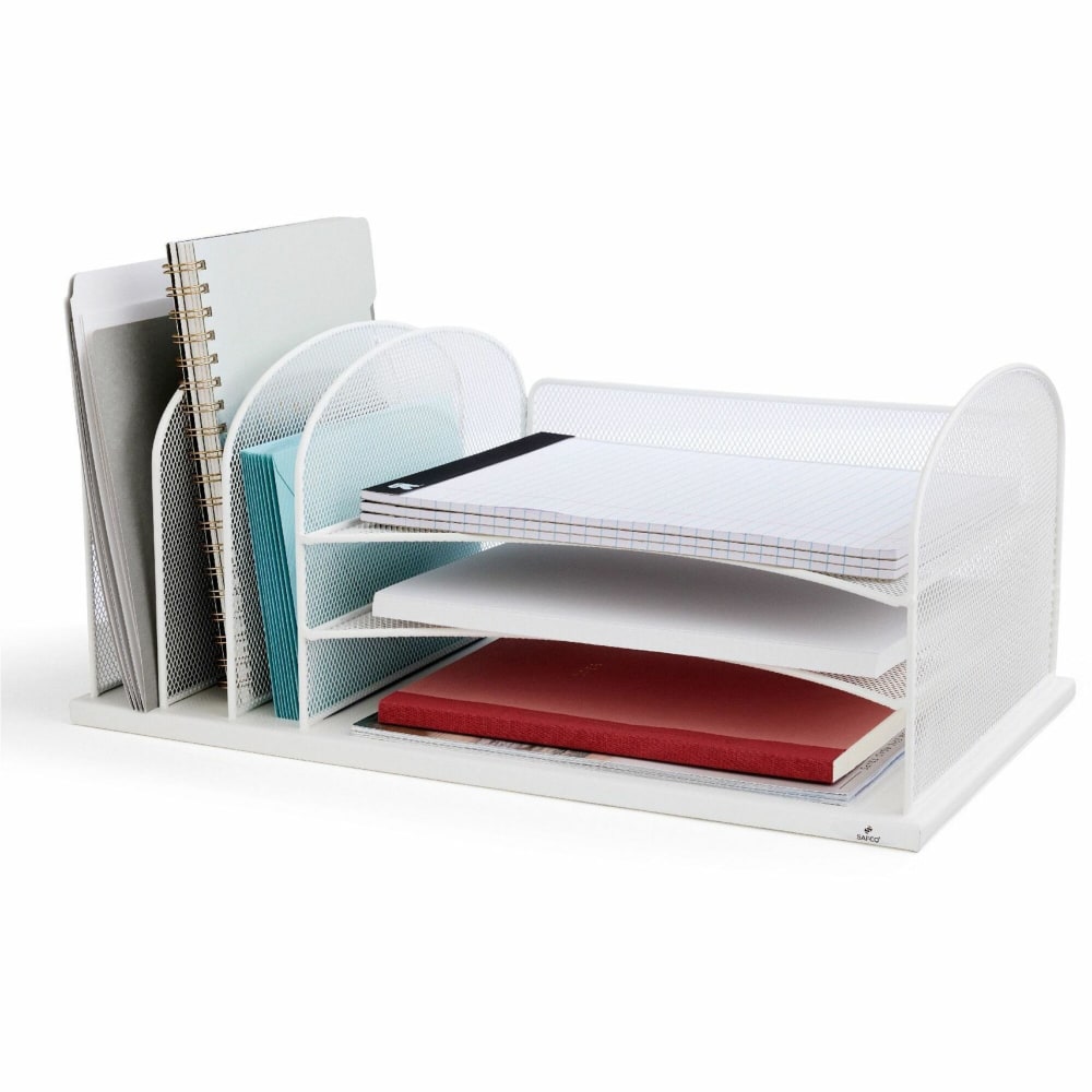 Safco Onyx 3 Tray/3 Upright Section Desk Organizer - 8.3in Height x 19.5in Width x 11.5in DepthDesktop - White - Steel - 1 Each