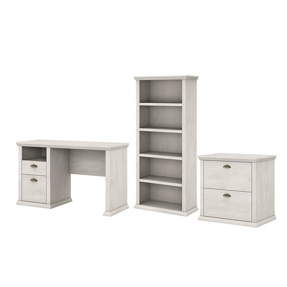 Bush Business Furniture Yorktown 50inW Home Office Computer Desk With Lateral File Cabinet And 5-Shelf Bookcase, Linen White Oak, Standard Delivery