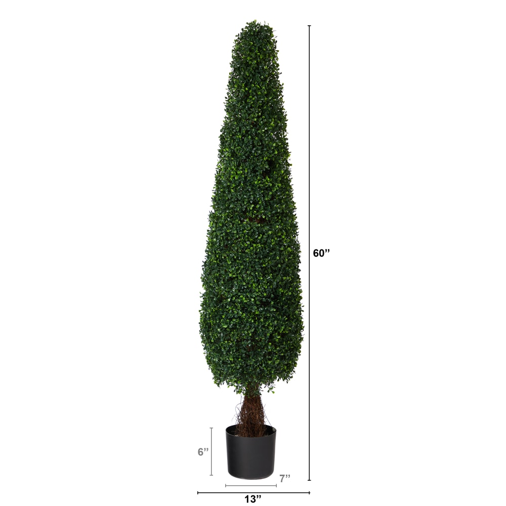 Nearly Natural Boxwood Topiary 5'H Artificial Tree With Planter, 60inH x 13inW x 13inD, Green/Black