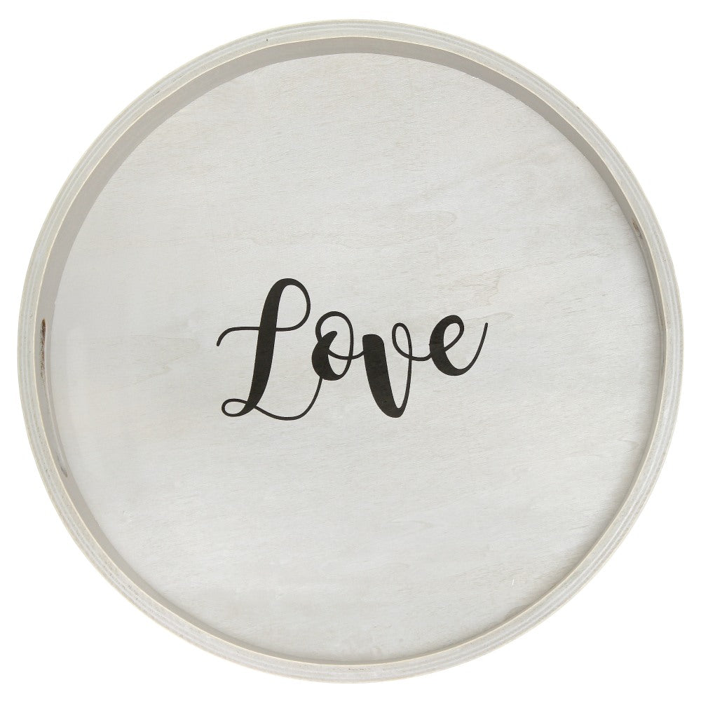 Elegant Designs Decorative Round Serving Tray, 1-11/16inH x 13-3/4inW x 13-3/4inD, Gray Wash Love