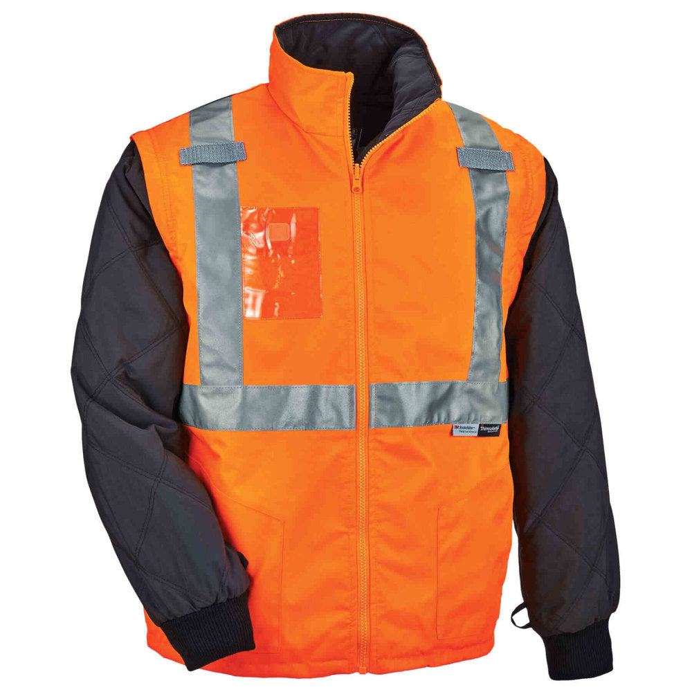 Ergodyne GloWear 8287 Type R Class 2 High-Visibility Thermal Jacket With Removable Sleeves, 3X, Orange