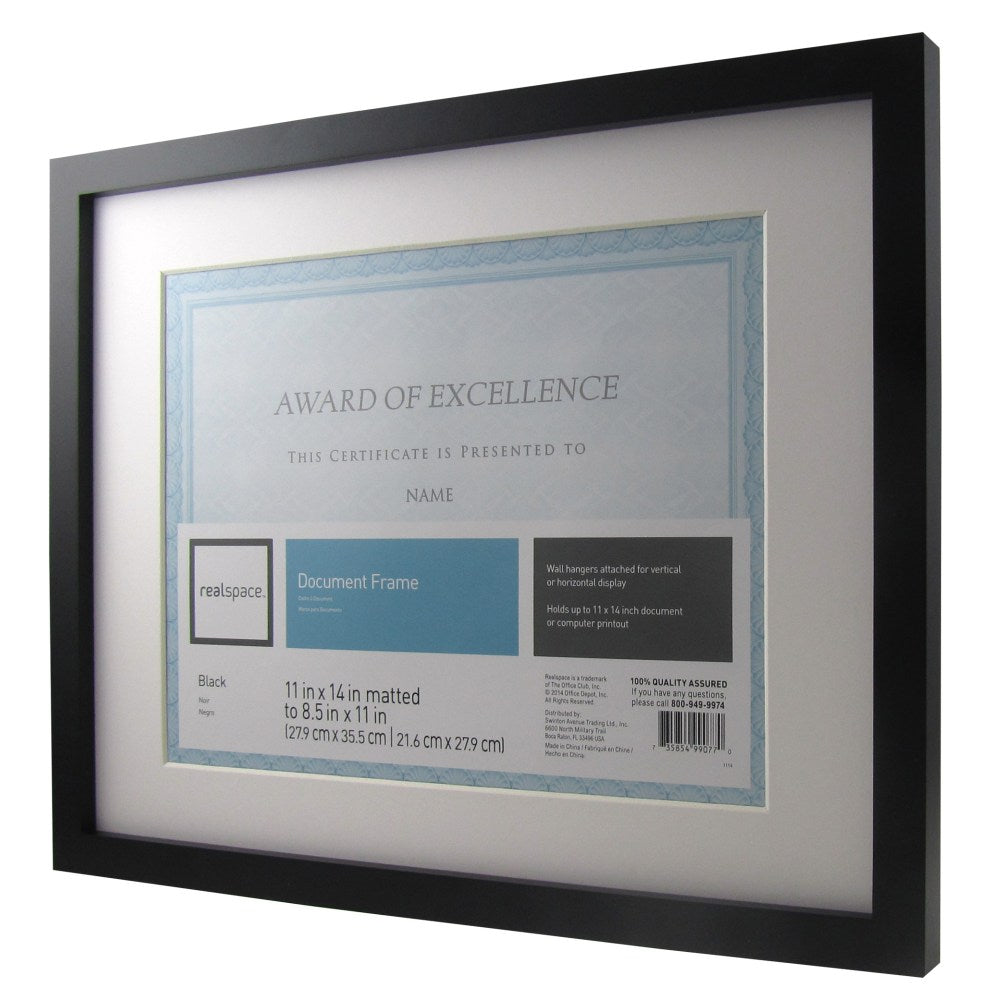 Realspace Photo/Document Frame, Gallery, 11in x 14in With Mat, Black/White