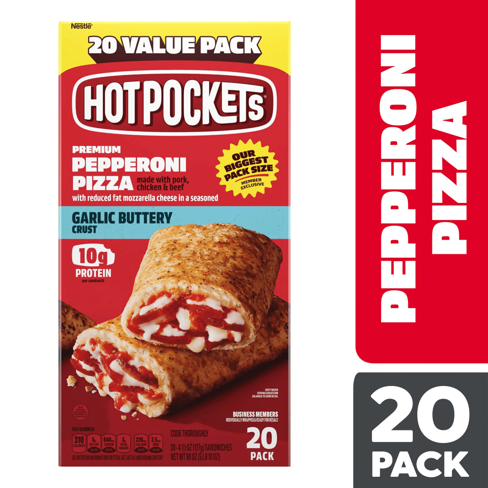 Hot Pockets Pepperoni Pizza Frozen Sandwiches, 6.38 Oz, Pack Of 20 Sandwiches