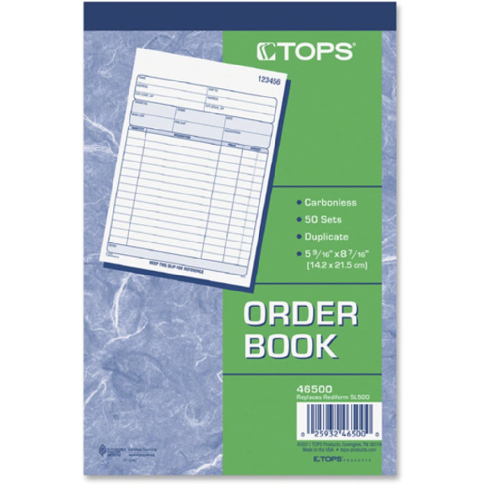 TOPS 2-Part Carbonless Sales Order Book, 50 Sheets, 5-9/16in x 7-15/16in