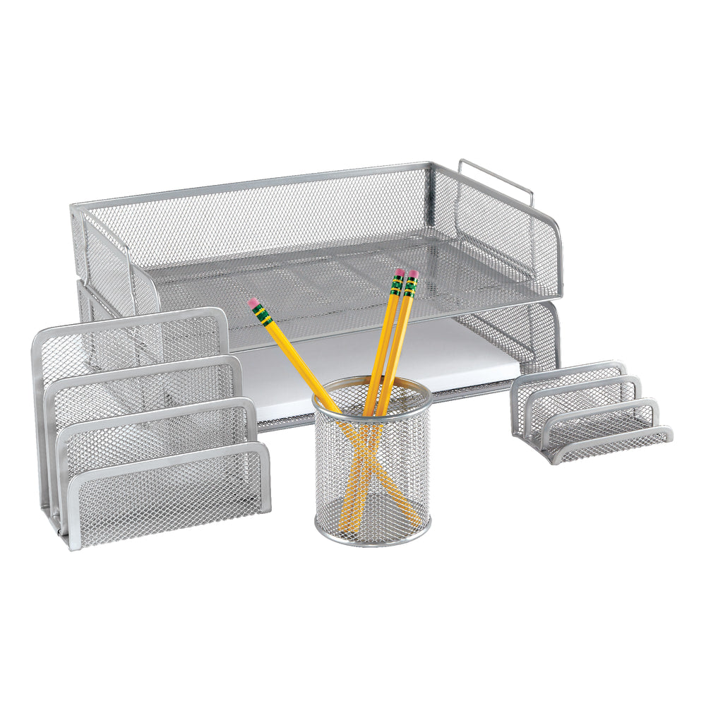 Brenton Studio Silver Mesh Desk Accessory Set