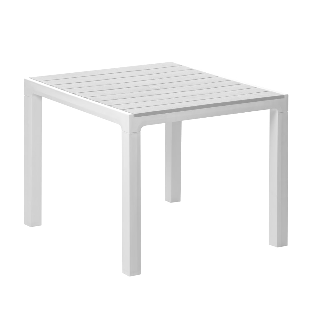 Inval Madeira 4-Seat Square Plastic Patio Dining Table, 29-3/16in x 35-7/16in, White/Gray