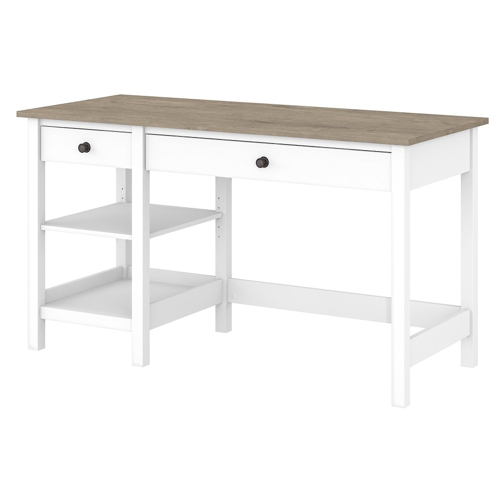 Bush Furniture Mayfield 54inW Computer Desk With Shelves, Pure White/Shiplap Gray, Standard Delivery