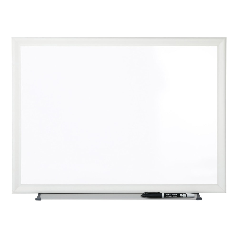 Office Depot Brand Non-Magnetic Melamine Dry-Erase Whiteboard With Marker, 24in x 36in, Aluminum Frame With Silver Finish