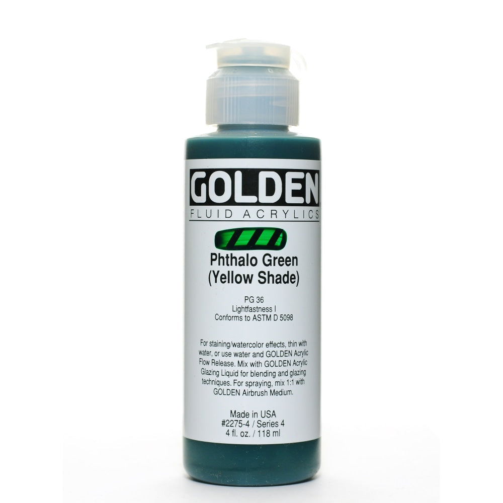 Golden Fluid Acrylic Paint, 4 Oz, Phthalo Green/Yellow Shade