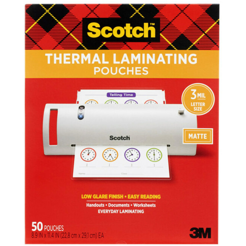 Scotch Thermal Laminating Pouches, 8-15/16in x 11-7/16in, Matte, Clear, 50 Laminating Pouches