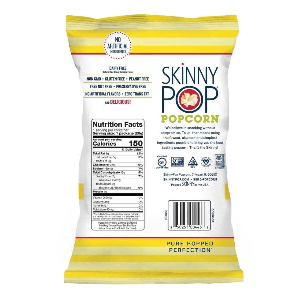 Skinny Pop White Cheddar Popcorn, 1 Oz, Carton Of 12 Bags