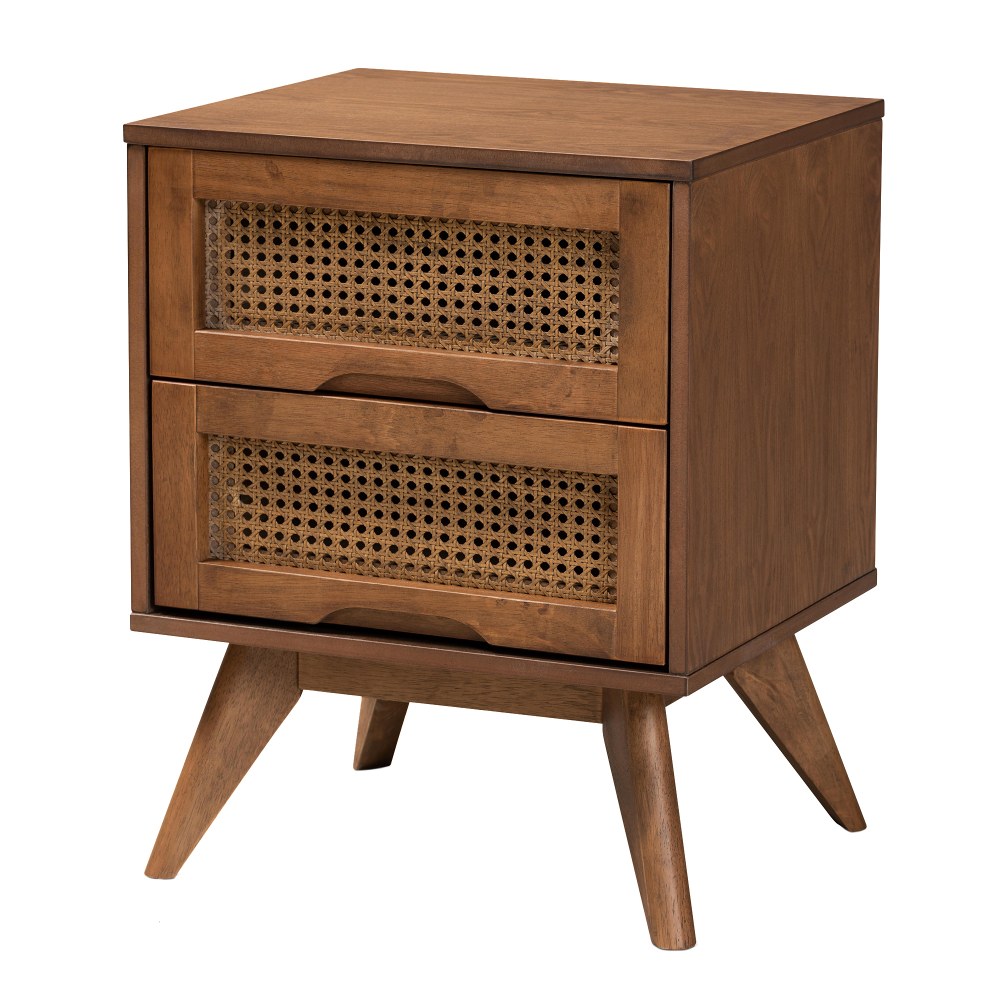 Baxton Studio Barrett 2-Drawer Nightstand, 23-3/4inH x 18-3/4inW x 15-3/4inD, Walnut Brown