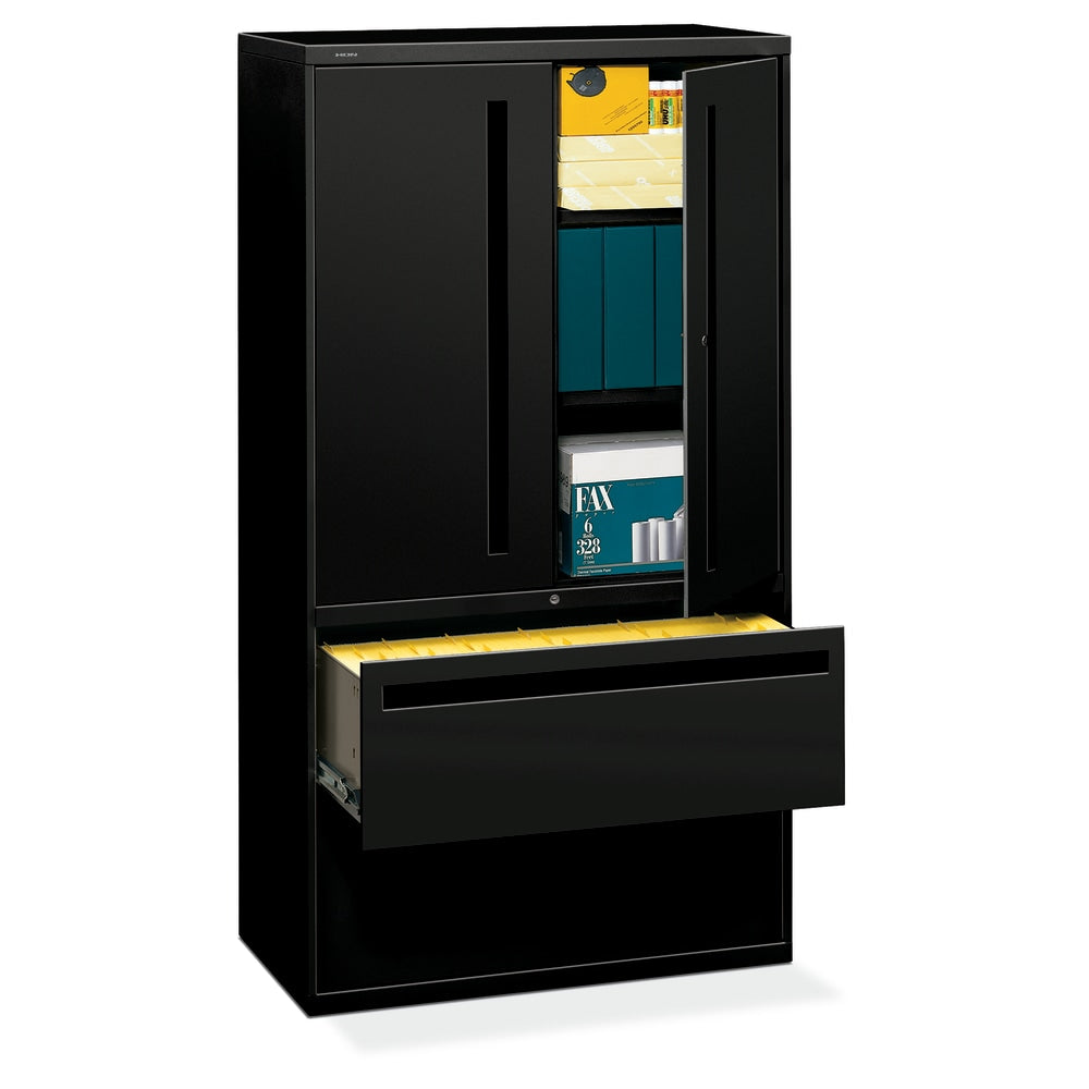 HON Brigade 700 36inW x 18inD Lateral 2-Drawer Combo File Cabinet, Black