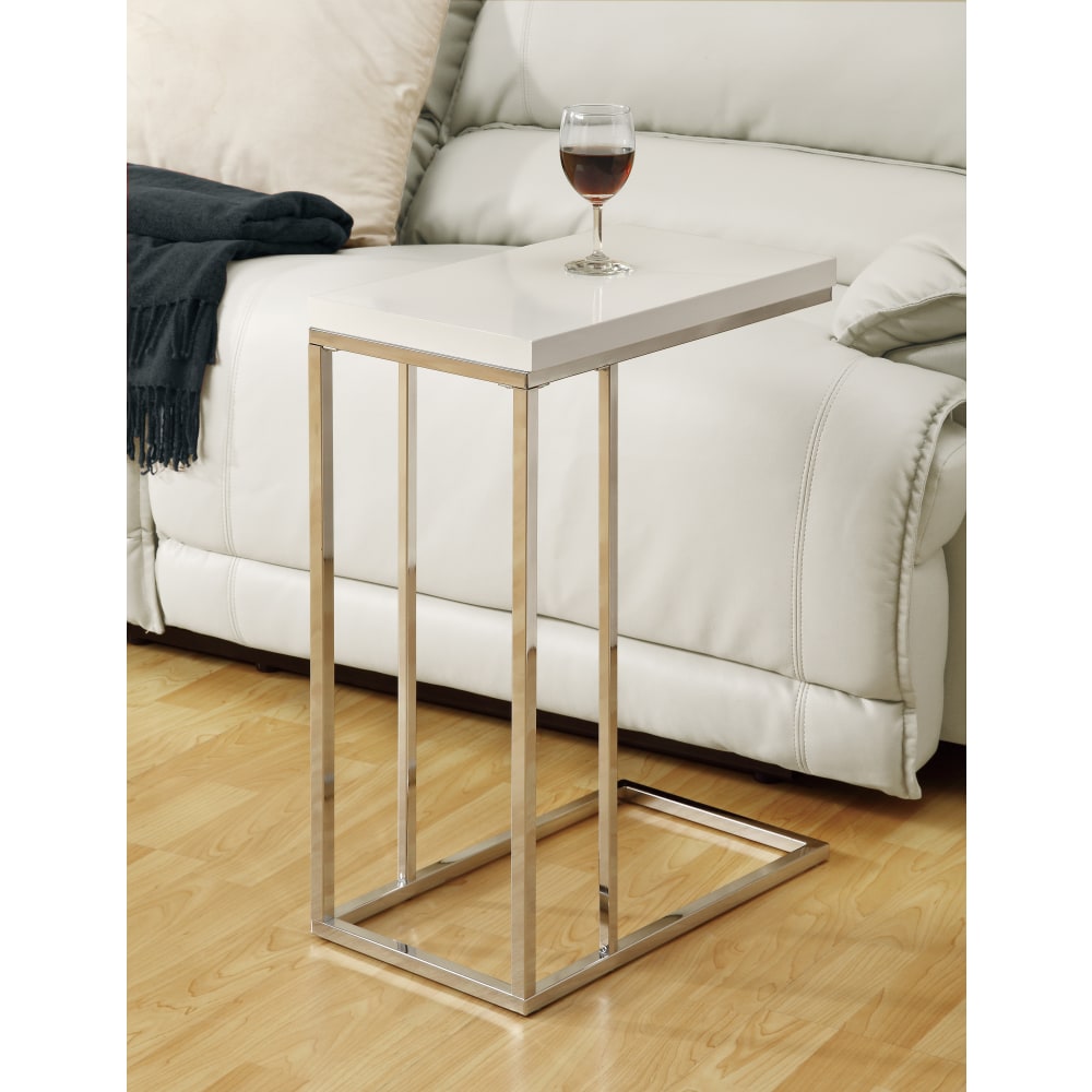 Monarch Specialties Hollow-Core Accent Table With Chrome Base, Rectangle, Glossy White