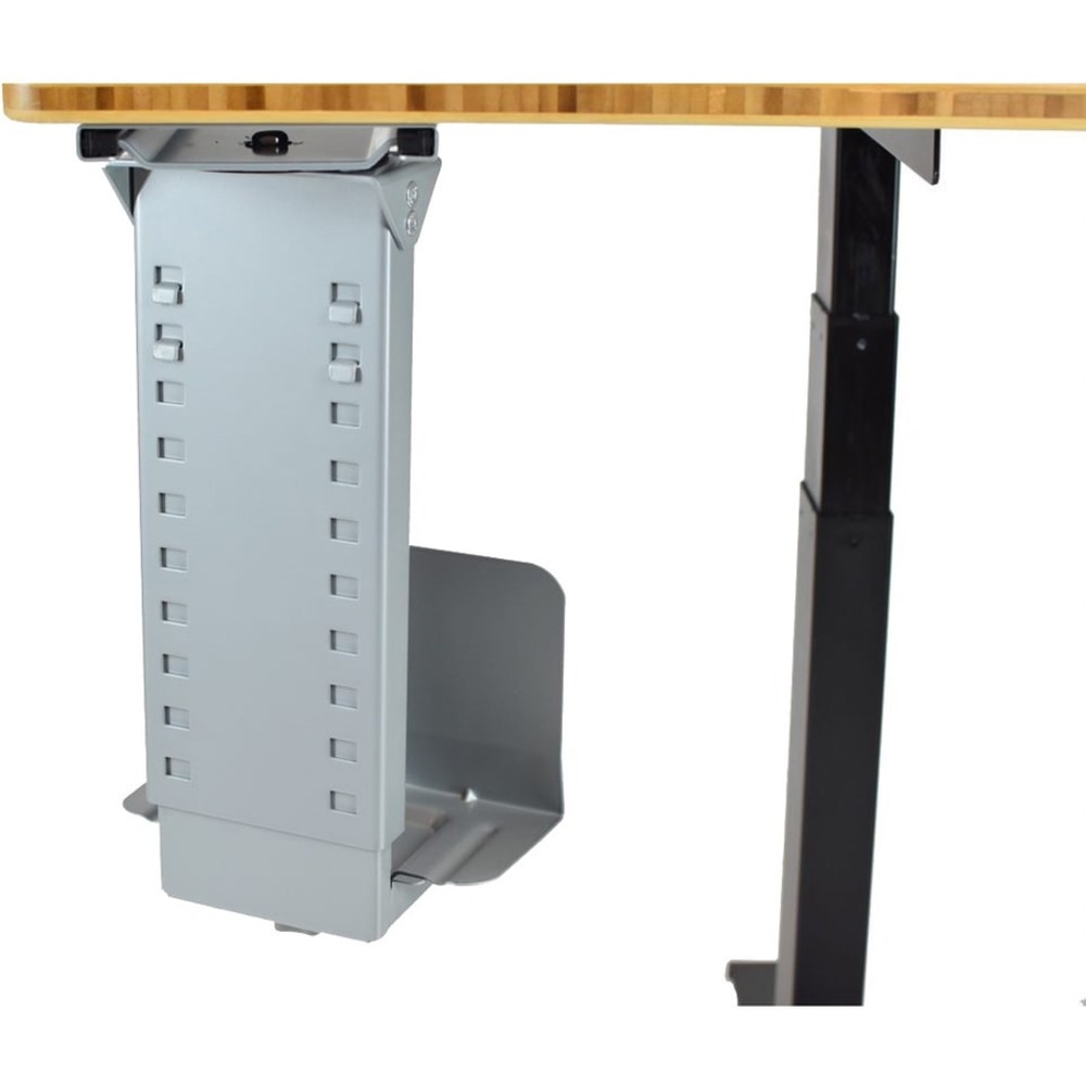 Uncaged Ergonomics CPU1- Swiveling Under Desk Metal Computer CPU Holder Adjustable Height Width Gray - Store CPUs out of the way with this metal, under-desk swiveling CPU holder. The adjustable height and width CPU cage fits a range of CPU sizes.