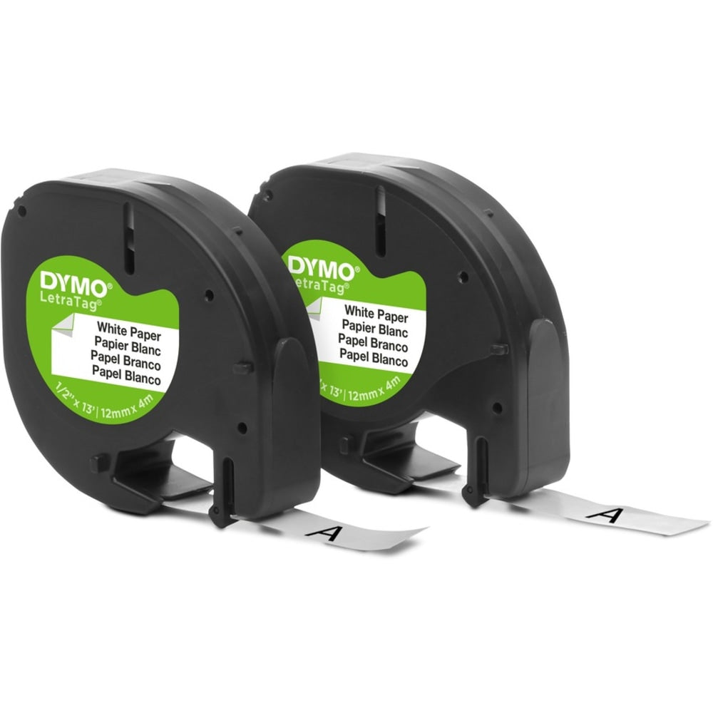 Dymo LetraTag Electronic Labelmaker Tape - 1/2in Width - Direct Thermal - White - Paper - 6 / Box - Easy Peel