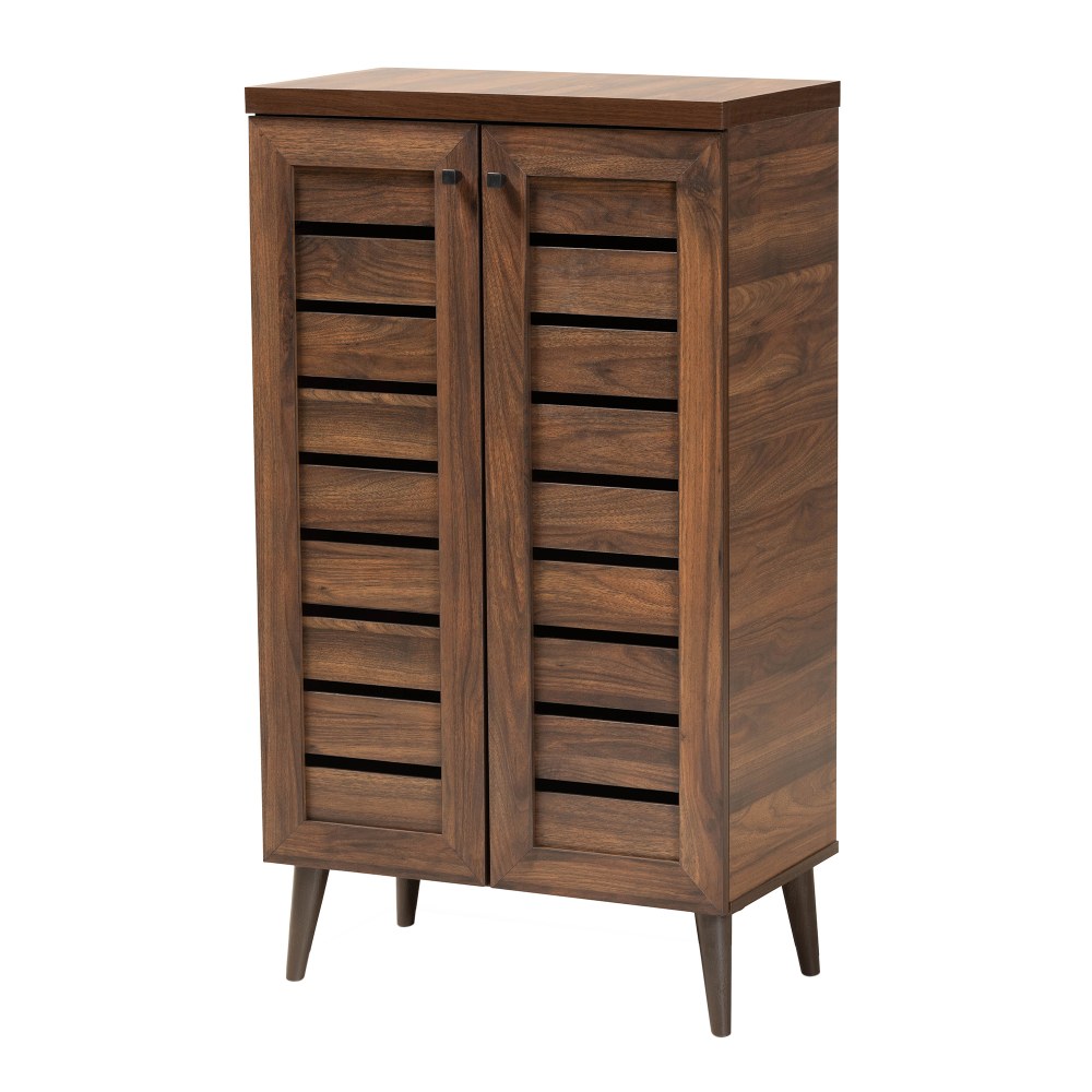 Baxton Studio Salma 24inW 2-Door Shoe Storage Cabinet, Walnut Brown