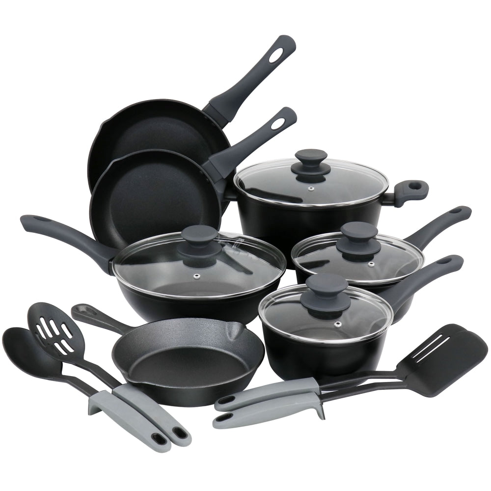 Gibson Elite Soho Lounge 15-Piece Aluminum Non-Stick Cookware Set, Black