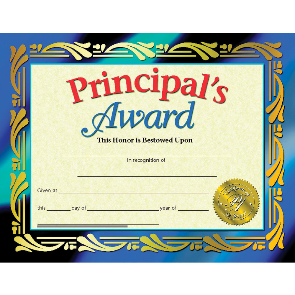 Hayes Certificates, 8-1/2in x 11in, Principal's Award, 30 Certificates Per Pack, Set Of 3 Packs