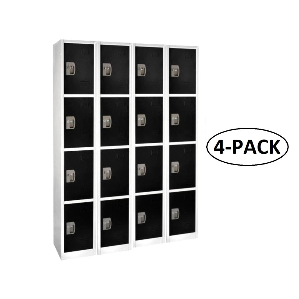 Alpine AdirOffice 4-Tier Steel Lockers, 72inH x 12inW x 12inD, Black, Pack Of 4 Lockers