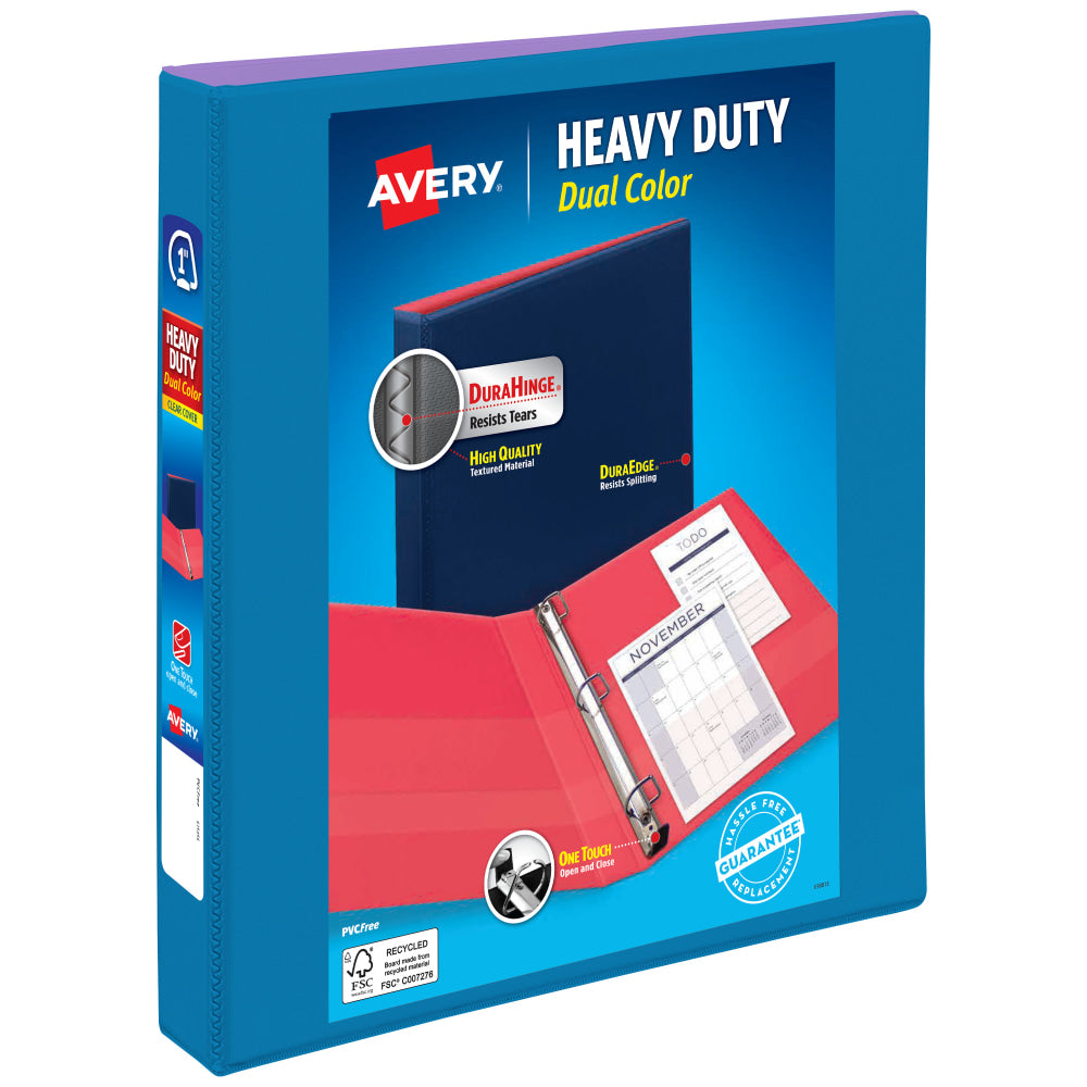 Avery 3-Ring Dual Color Heavy-Duty View Binder, 1in Slant Rings, 49% Recycled, Pool Blue/Lavender