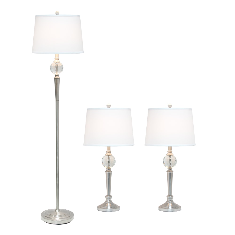 Laila Home Crystal Drop Lamp Set, White Shades/Brushed Nickel Bases, Set Of 3 Lamps