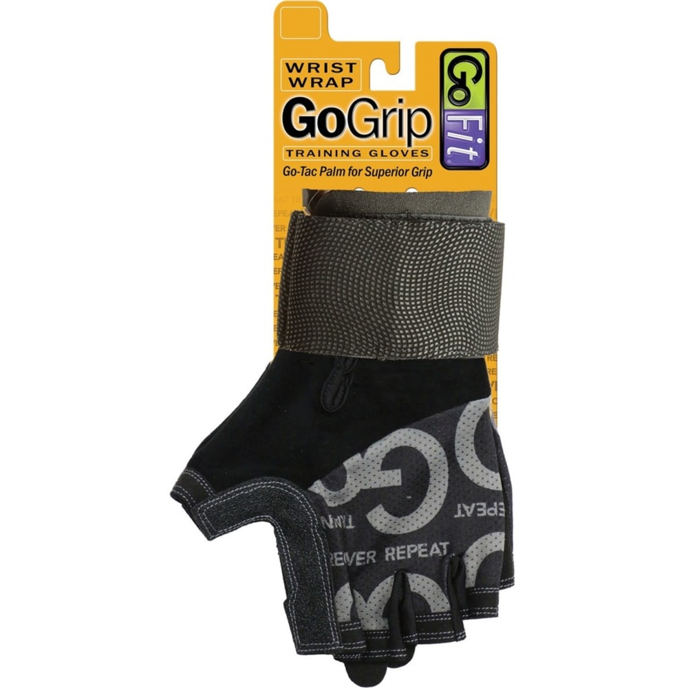 GoFit Pro Trainer Wrist-Wrap Gloves (Large) - Large Size - Synthetic Leather Wrist, Leather Palm, Silicone Grip, Jersey Back