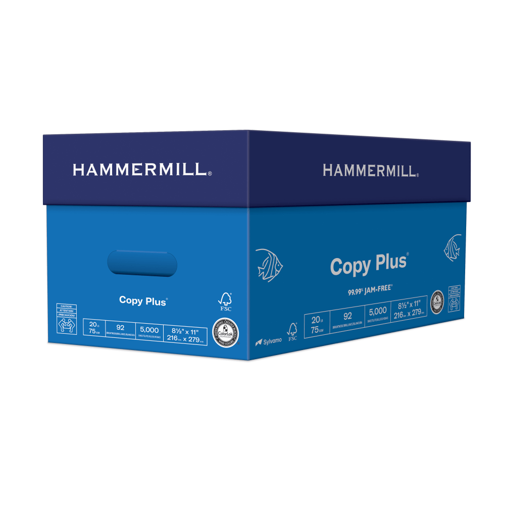 Hammermill Copy Plus Copy Paper, White, Letter (8.5in x 11in), 5000 Sheets Per Case, 20 Lb, 92 Brightness, FSC Certified, Case Of 10 Reams