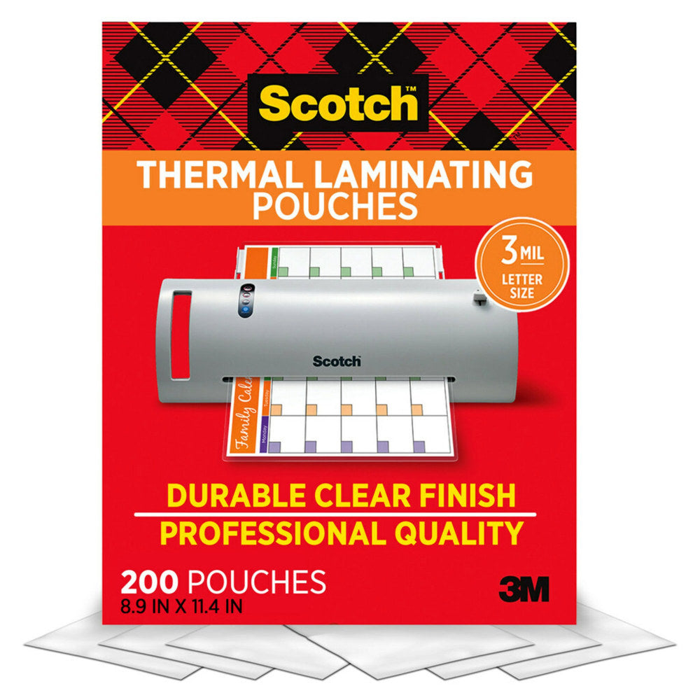 Scotch Thermal Laminating Pouches, 200 Laminating Sheets, 3 mil., Laminate Business Cards, Banners and Essays, Ideal Office or Back to School Supplies, Fits Letter Size (8.9 in. &times; 11.4 in.) Paper