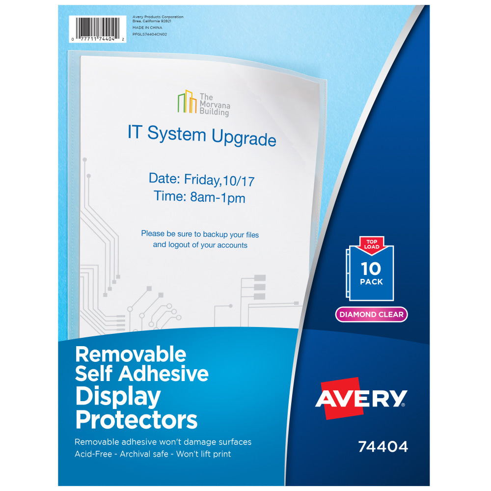 Avery Self-Adhesive Wall And Door Communication Display Protectors, 8-1/2in x 11in, Clear, Pack Of 10 Clear Sleeves