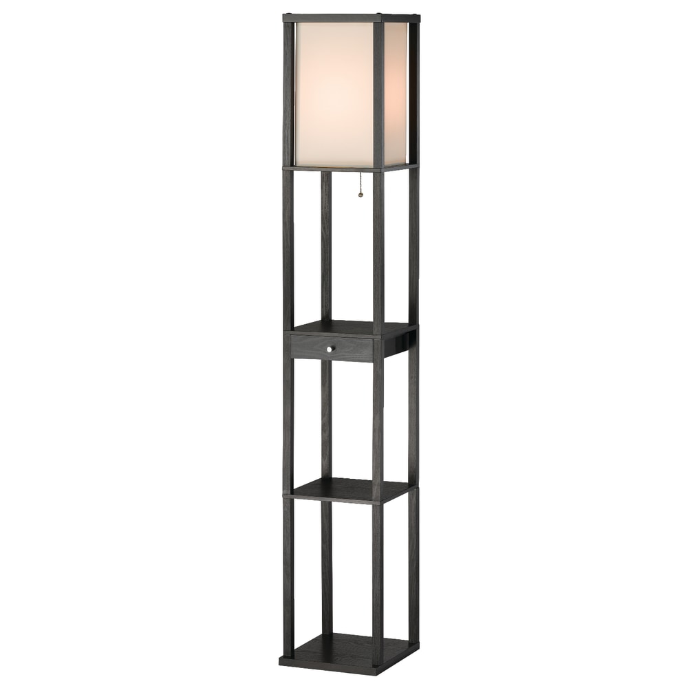 Adesso Parker Shelf Floor Lamp With Drawer, 62 1/2inH, Off-White/Black