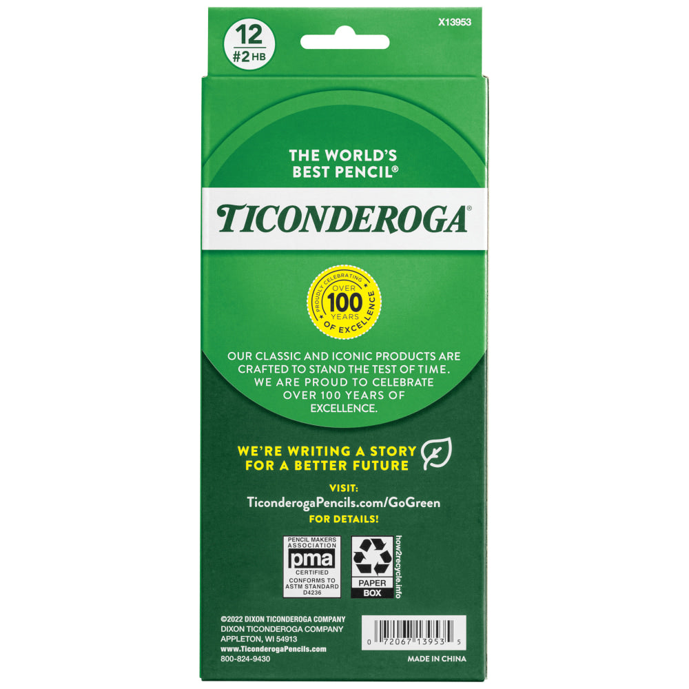 Ticonderoga Pencils, #2 Soft Lead, Black Barrel, Box Of 12