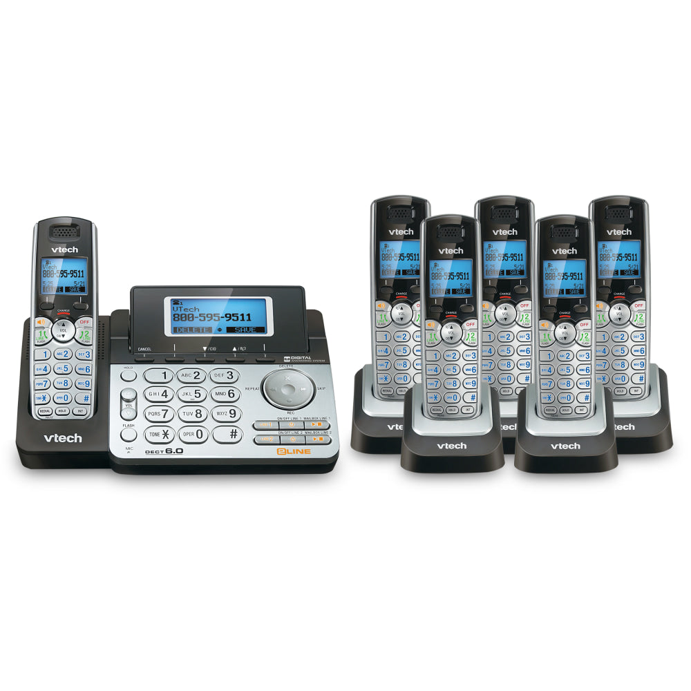 VTech DS6151 DECT 6.0 Expandable 2-Line Phone System Plus 6 DS6101 Cordless Handsets